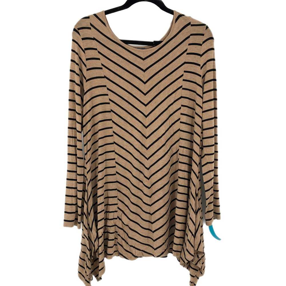 Vince Camuto Black Tan Long Sleeve Striped Tee | Womens XL